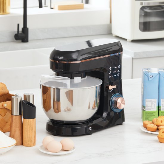 Staande mixer, keukenmachine, roerapparaat, 6 snelheden, 5,5L roestvrijstalen kom, Zwart — afbeelding 5