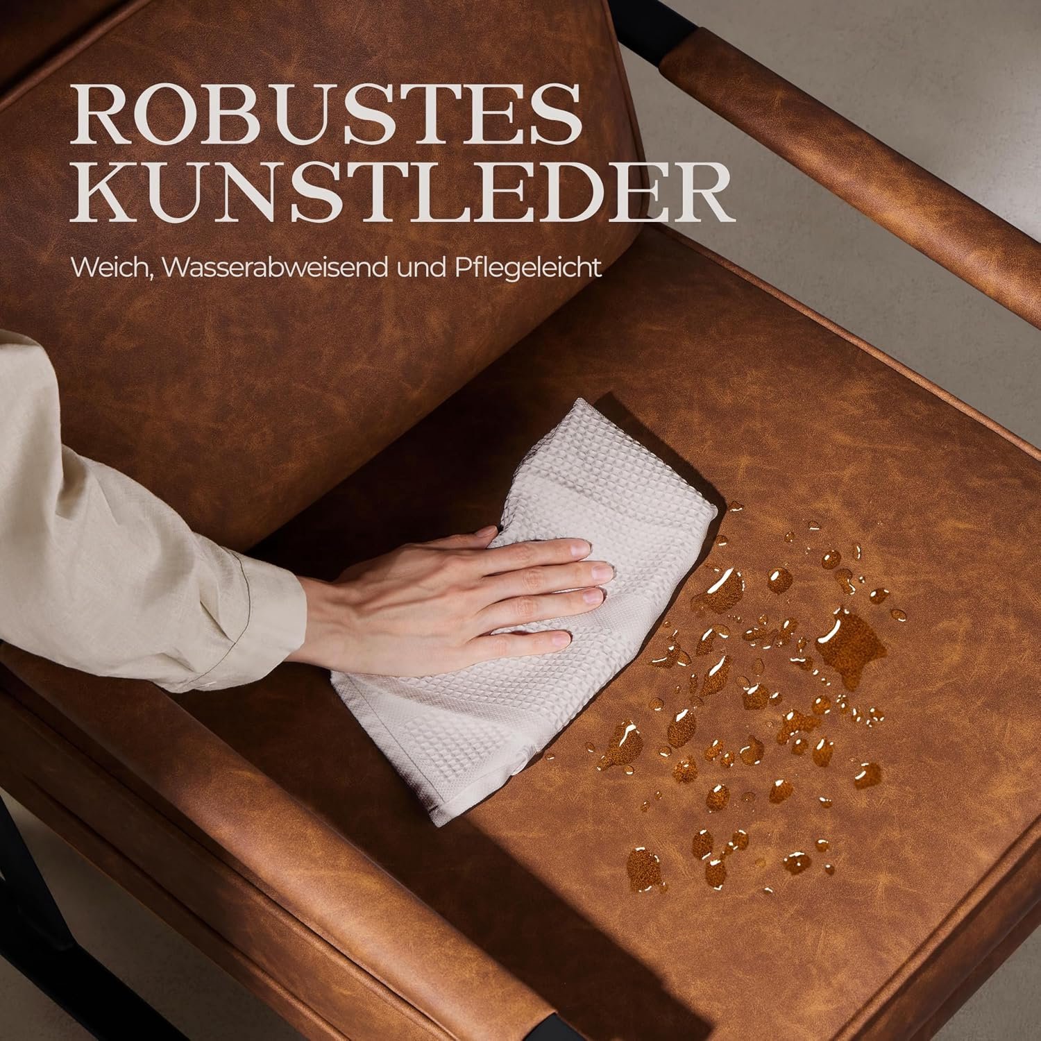 Retro Loungestoel van Kunstleer met Lendenkussen en Metalen Frame Lichtbruin (81 x 64 x 80 cm)