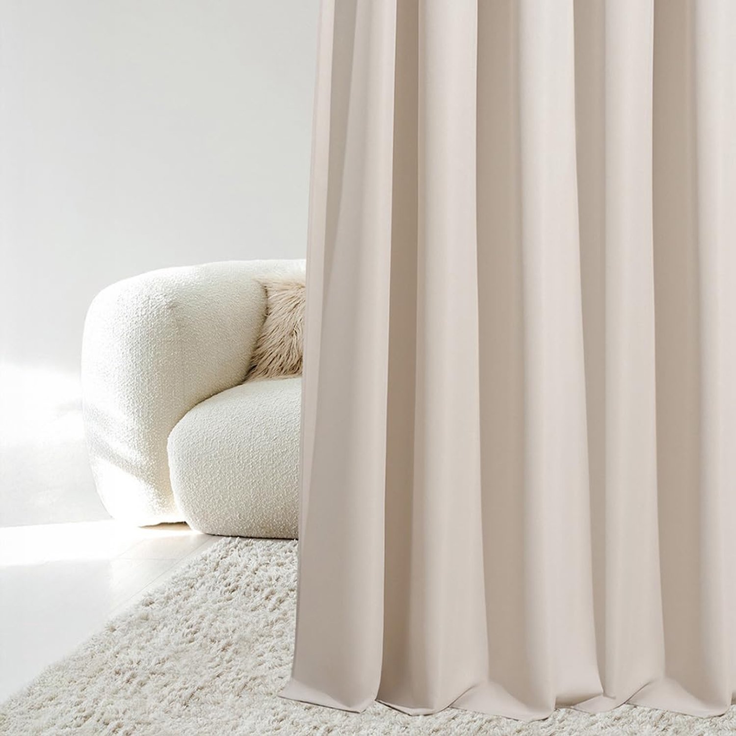 Gordijn met plooiband - Aura - Voor raamdecoratie - Lichtbeige - 140 x 300 cm - 1 stuk