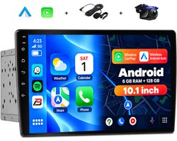 Boscer Autoradio 2Din Universeel - 10.1 Inch IPS HD Touchscreen - Android 15 - Apple Carplay & Android Auto (Draadloos) - 6+128GB - GPS Navigatiesysteem - Bluetooth, WiFi, MP5 - AHD Achteruitrijcamera