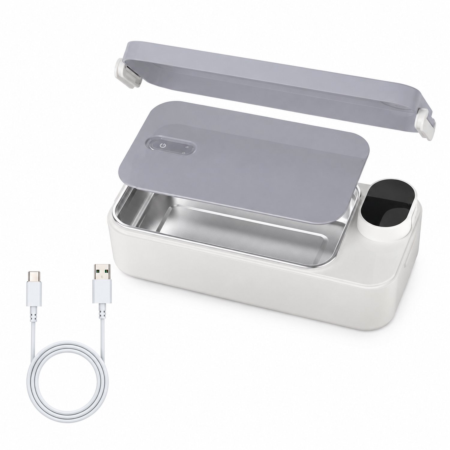 Broodtrommel met elektrische verwarming, oplaadbare uitvoering, 304 roestvrij staal, 15 W, 26 × 12 × 7 cm