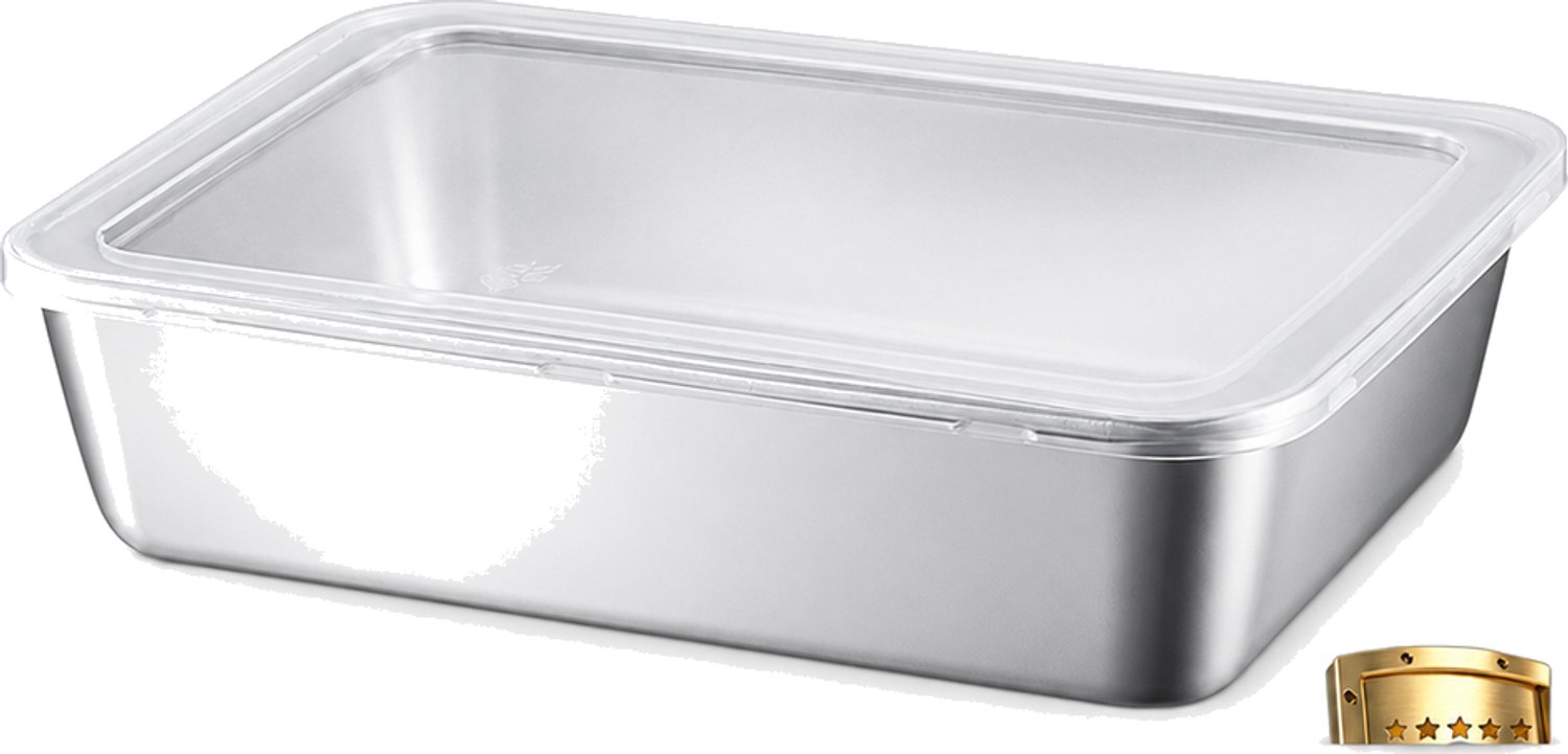 Broodtrommel van 304 roestvrij staal, ca. 20 × 25 cm, met transparant PP-deksel, 1 set