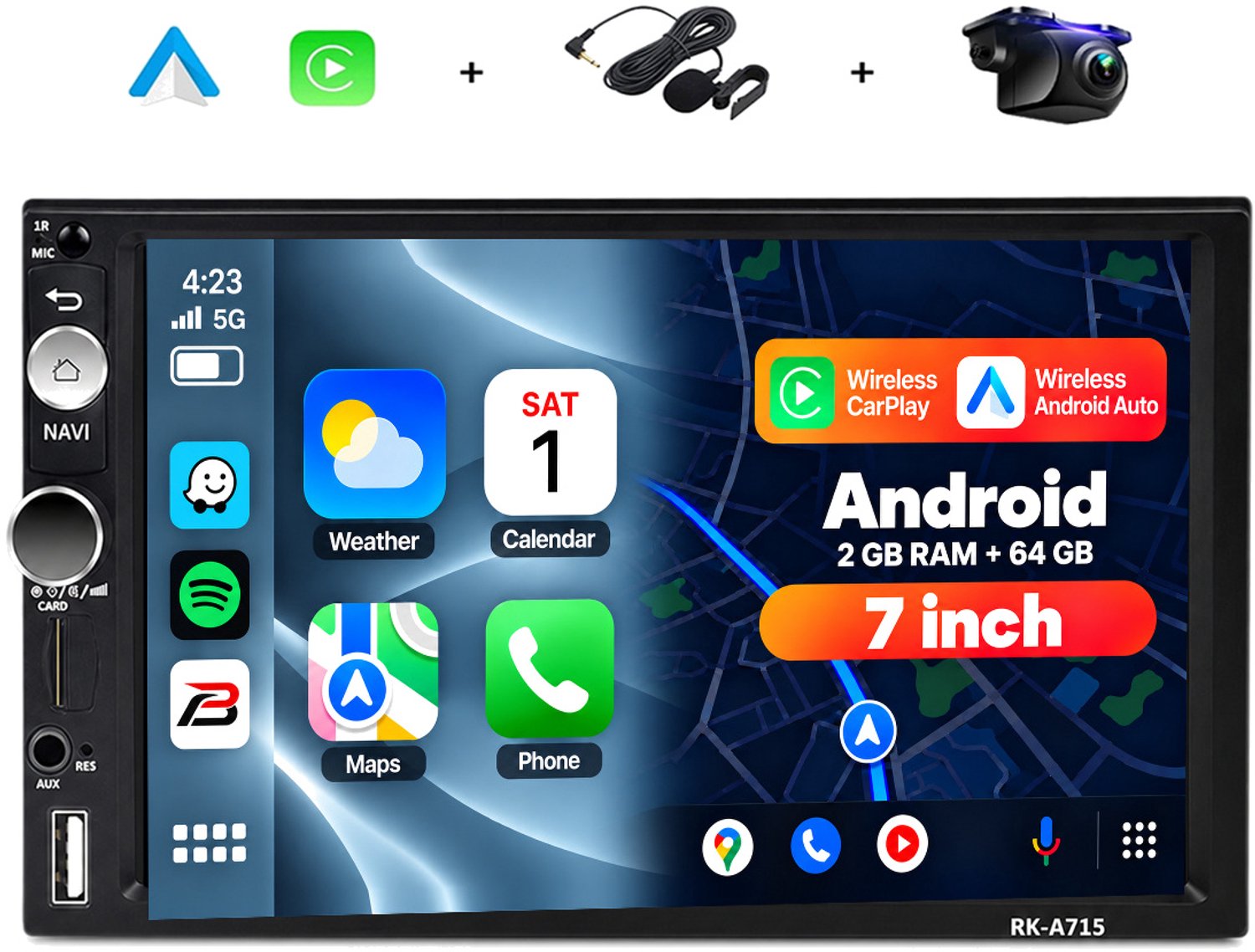 Bol.com Boscer Autoradio 2Din Universeel - Android 13 - Apple Carplay & Android Auto (Draadloos) - 7 Inch HD Touchscreen - 2+64G... aanbieding
