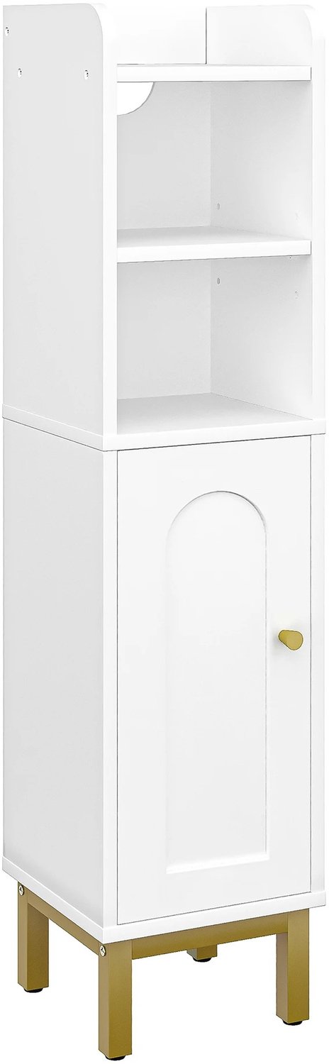MokoHub Badkamerkast - Kleine Hoekvloerkast met Deur en Planken - Smalle Toiletpapierkast - Kleine Ruimtes - 20x20x83 cm - Wit
