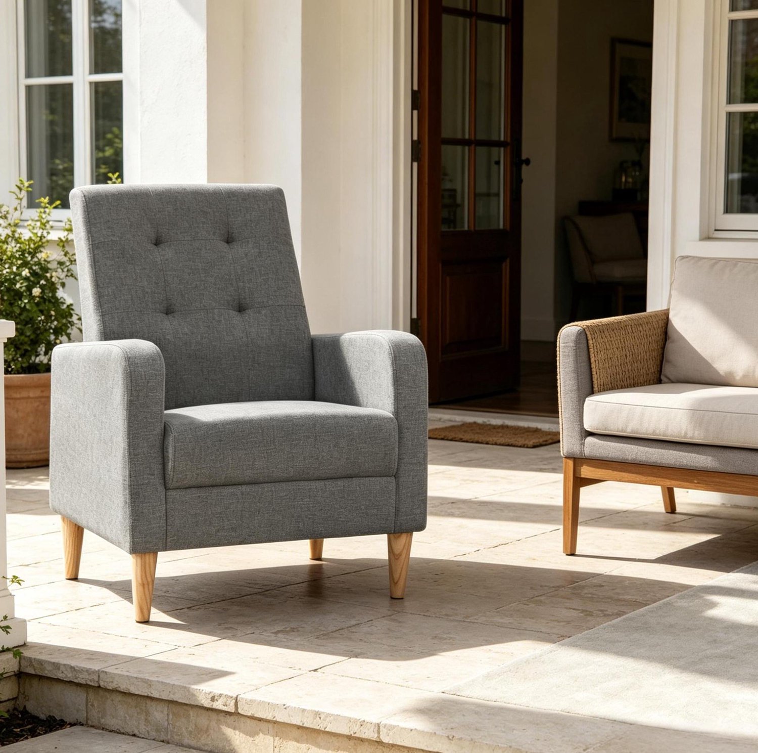 CHICFURN Fauteuil - Met armleuningen - Houten poten - Donkergrijs