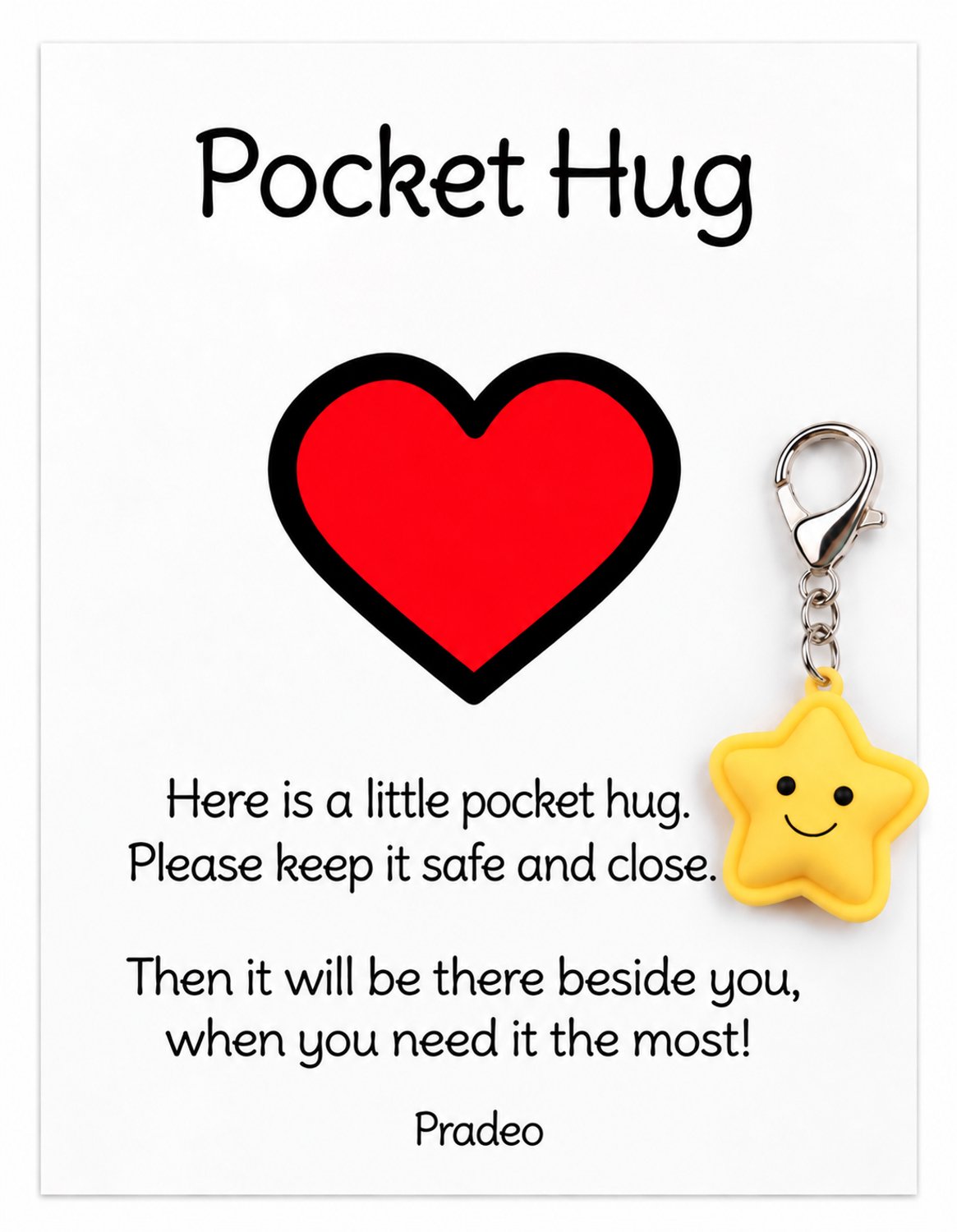 Pradeo - Ster Sleutelhanger - Hangertje - Sterretje - Key Chain - Star - Pocket Hug - Geluk - Klein Geschenk - Bedankt Cadeautje / Kaartje - Familie, Vrienden, Collega of Meester & Juf - Met Tekstkaartje