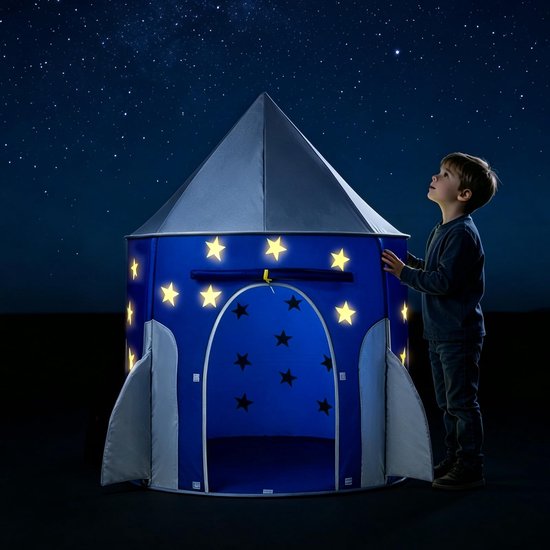 Kinderspeeltent - Rakettent - Babytent voor binnen - Blauwe ruimtecapsuletent - Cadeau voor kinderen - Feestdecoratie — afbeelding 2
