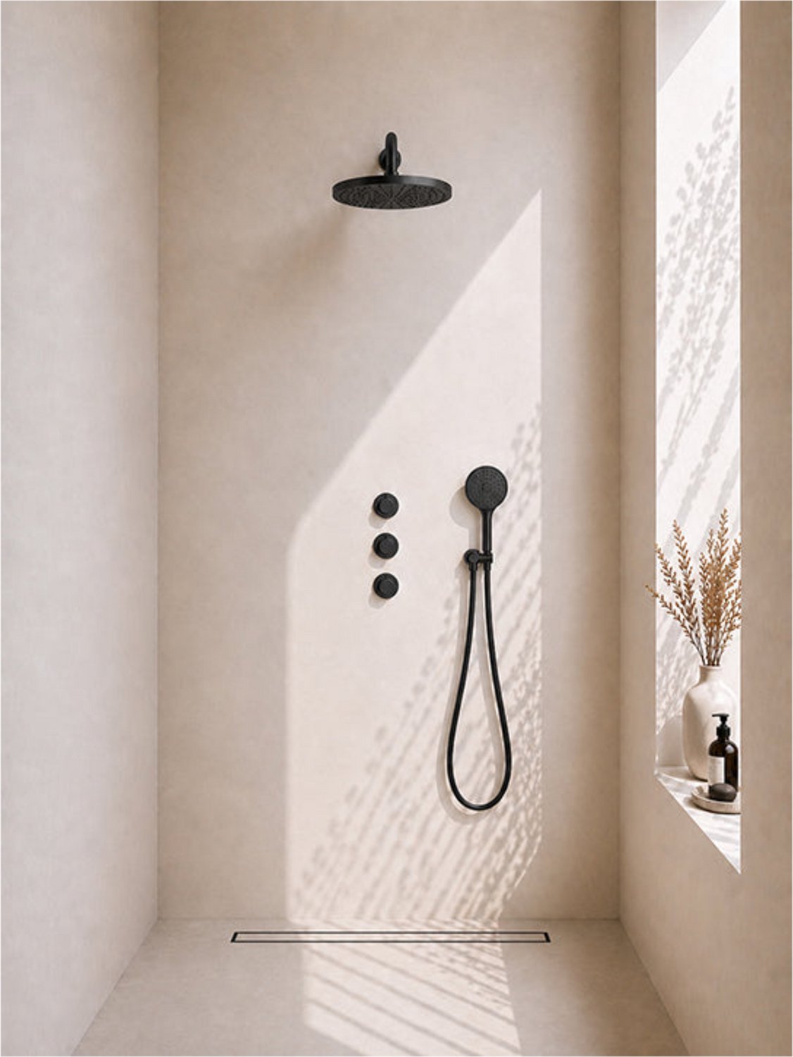 Caral inbouwthermostaat 2 stopkranen compleet met hoofddouche 30 cm en 3 standen handdouche mat zwart