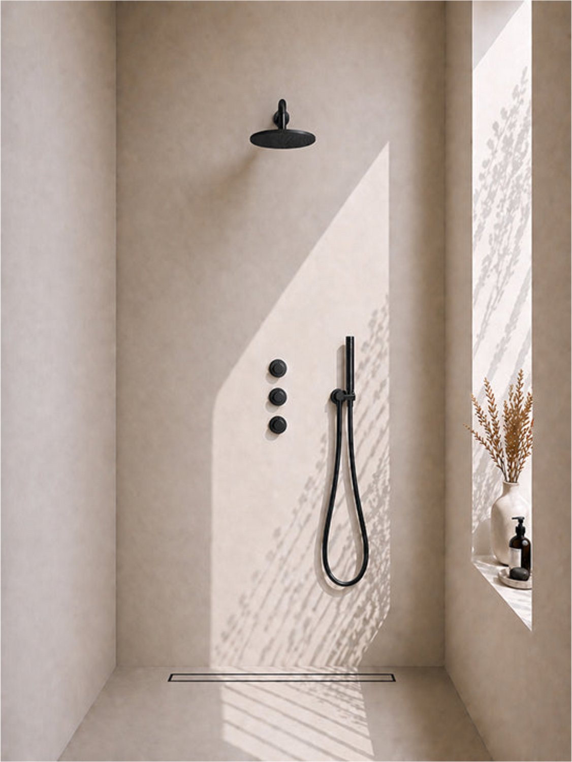 Caral inbouwthermostaat 2 stopkranen compleet met hoofddouche 25 cm en staafhanddouche mat zwart