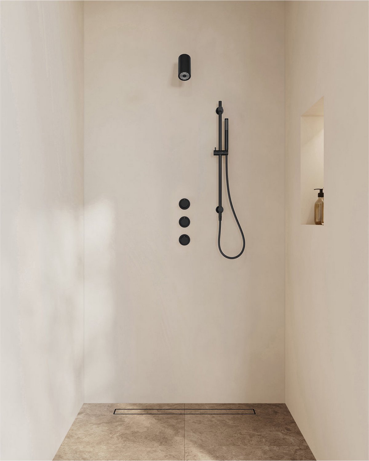 Caral inbouwthermostaat 2 stopkranen compleet met Beam hoofddouche glijstang en staafhanddouche mat zwart