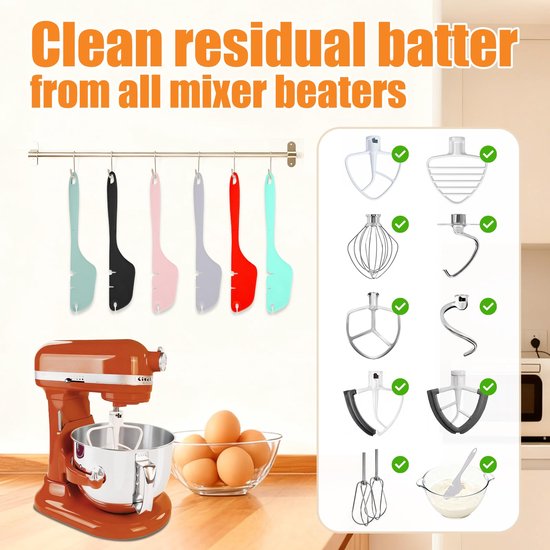 Siliconen Spatelset Handmixer - Mintgroen 12 Zoll - 2 Stuks - Vaatwasmachinebestendig - Ovaal Vorm - Accessoires Voor Keukenmachines — afbeelding 4