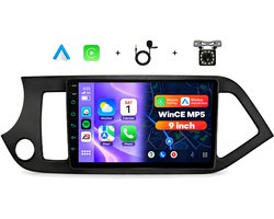 Boscer 2 Din Autoradio met Draadloos Apple CarPlay & Android Auto - Geschikt voor Kia Picanto (2011-2017) - 9 Inch IPS Scherm - Bluetooth, Handsfree Bellen & FM Radio - Achteruitrijcamera & Microfoon