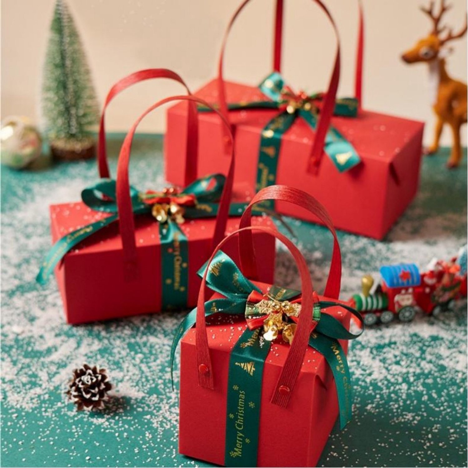 Kerstgeschenkdoos (lege doos met ) – Set van 2 – M-19,5*9,5*7,6 cm – Geschenkdoosje – Klein geschenkdoosje – Verpakkingsdoos – Doosje voor lekkernijen – Decoratieve doos – Geschenkverpakking – Geschikt voor het verpakken van kerstcadeaus, enz. – foto 3