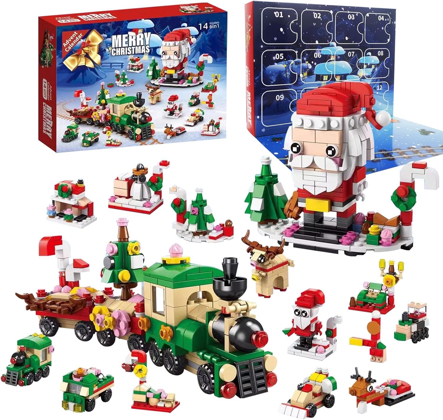 Adventskalender 2026 - 12 Dagen Aftellen Bouwstenen Kinderspeelgoed - 6-in-1 Speelgoedset - Adventskalender - Bouwspeelgoed - Kerstman en Kerstboom Blok Set