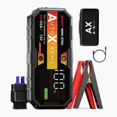 AutoXtreme Boost Mini 3750 jumpstarter met rood-zwarte startkabels, zwarte etui en oplaadkabel.