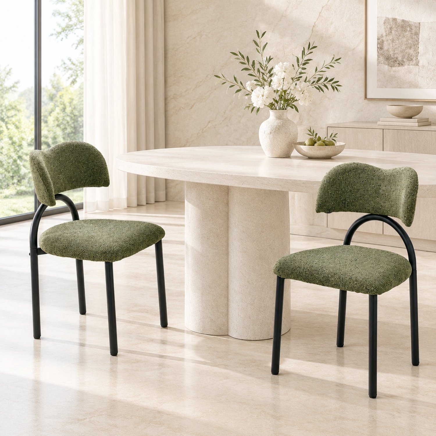 CHICFURN Eetkamerstoel - Gestoffeerd - Metalen buisframe - Groen