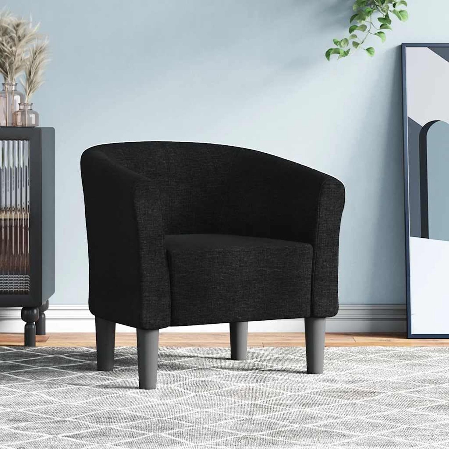 Luxe Modern Stoffen Clubfauteuil - Elegante Zwarte Accent Stoel & Armstoel (56x70x68 cm) - Zwart