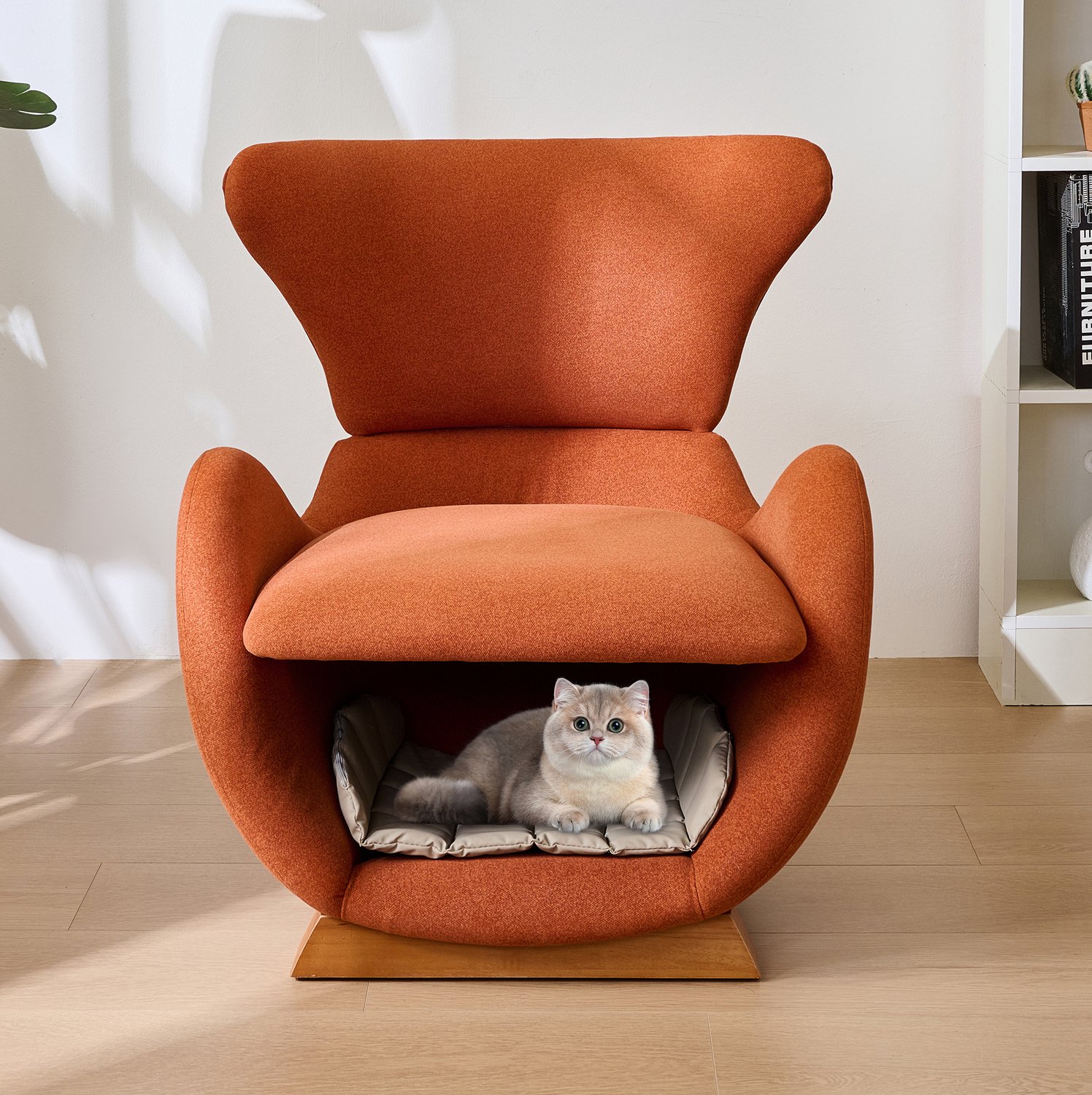 CHICFURN Fauteuil - Geintegreerde huisdiernis - Houten onderstel - Baksteenrood