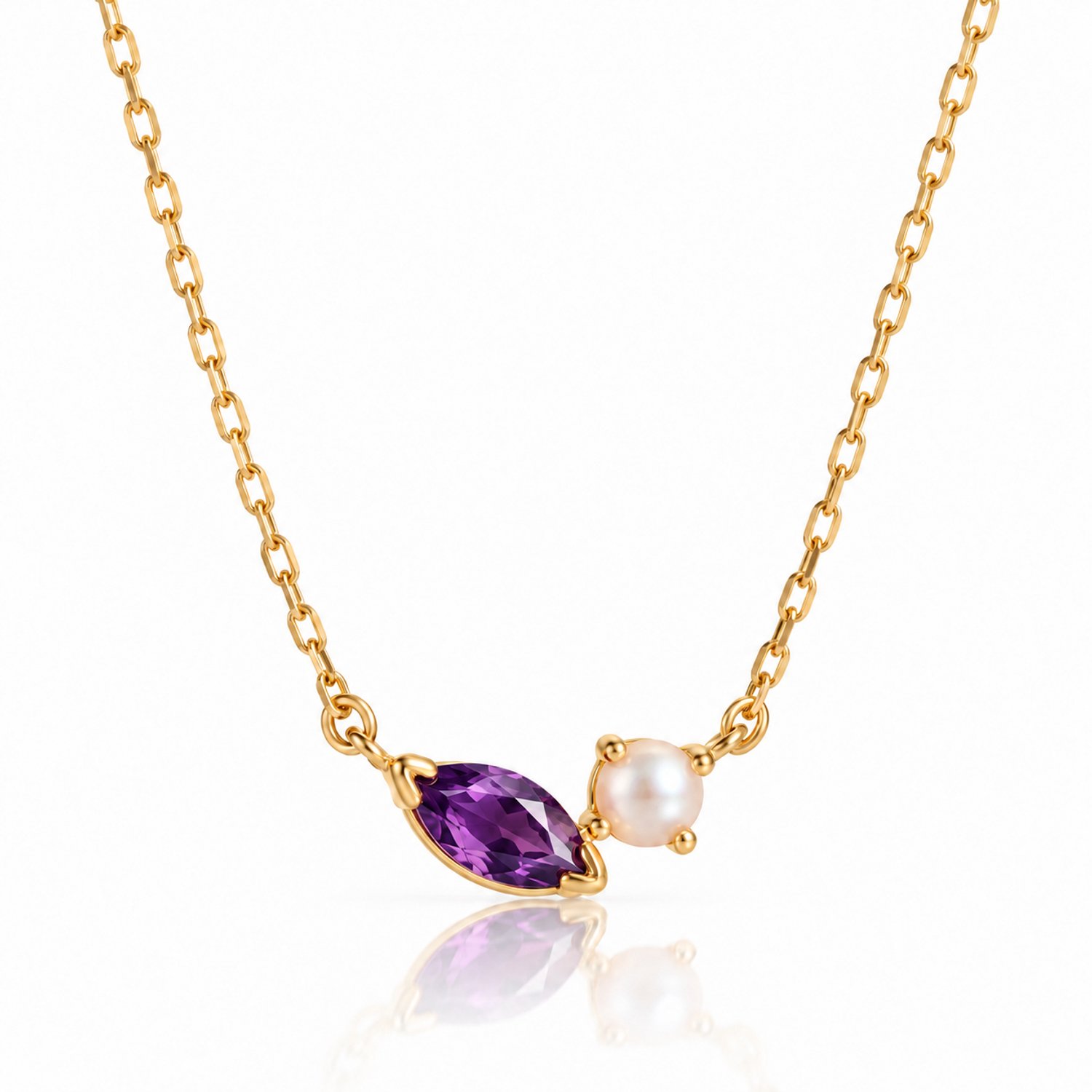 Maevi® Ketting Geboortesteen & Parel - Maand: Februari - Kleur: Goud - Geboorte steen ketting / Birth Necklace - Kraamcadeau - Incl Luxe Verpakking - Stainless Steel / RVS - Verkleurt Niet - Baby Cadeau / Moeder / Mama - Hoge Kwaliteit - Verjaardag