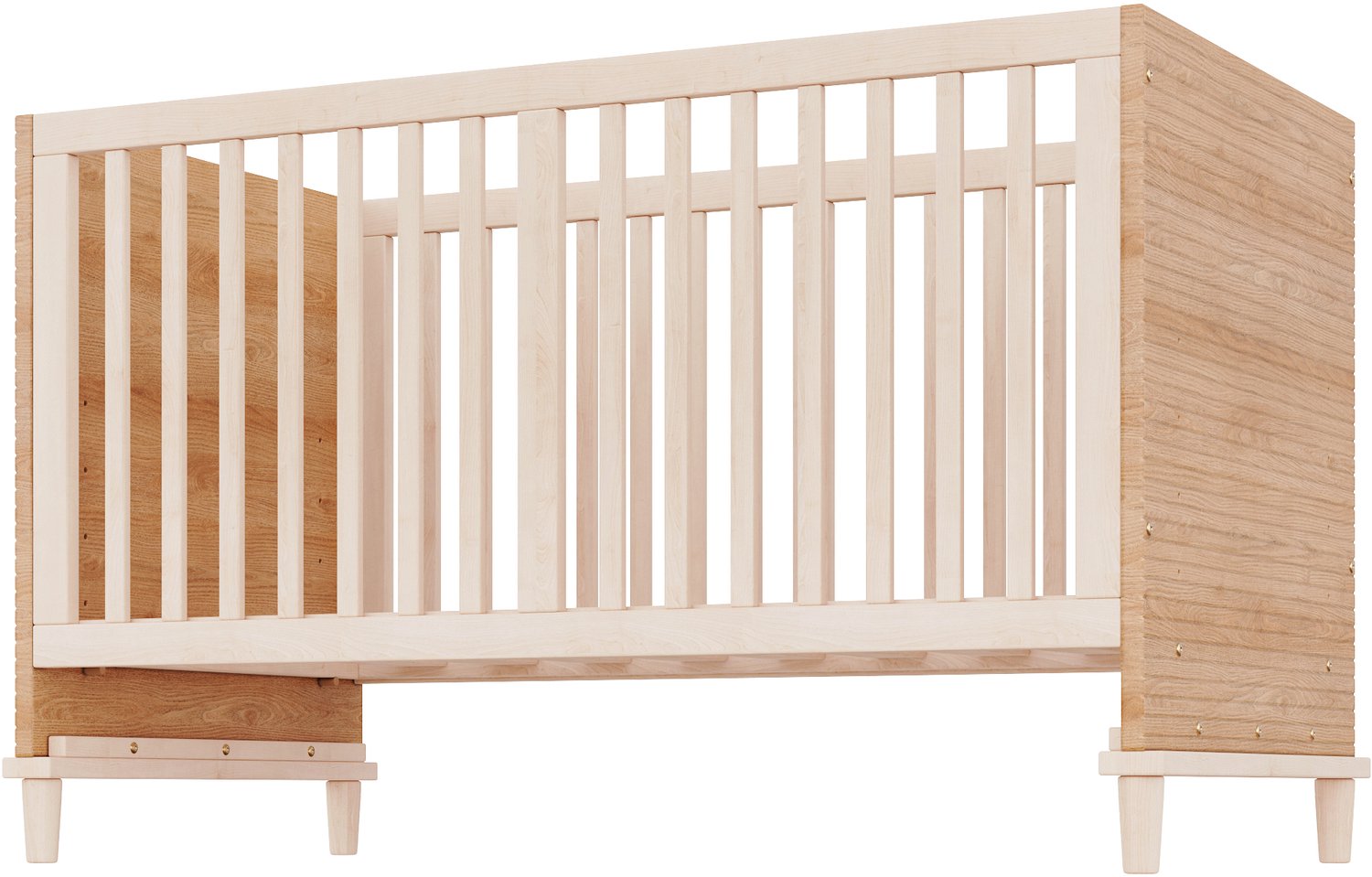Babyledikant Zonder Matras - Met Lattenbodem En Vijf Hoogtestanden - Massief Hout En MDF - Naturel Houtkleur - Buitenmaat 144 x 74 x 87 cm