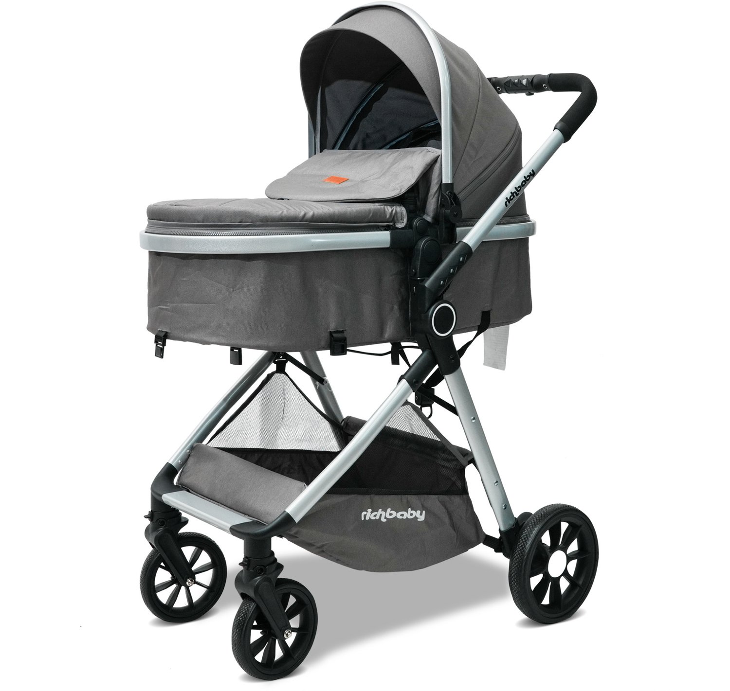WUVRIE - 2-in-1 kinderwagen 80x62x103 cm - Omkeerbare zitting en reiswiegfunctie - Antiekgrijs