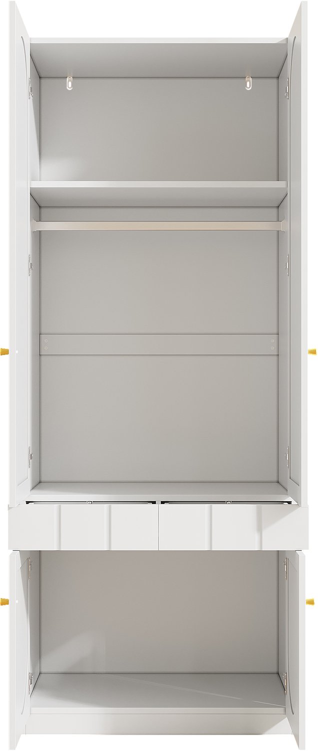 Kledingkast Met Draaideuren - 80 x 50 x 200 cm - Met Hangroede, Vaste Legplanken En Druklades - Wit MDF Met Gelakte Voorkant Voor Slaapkamer