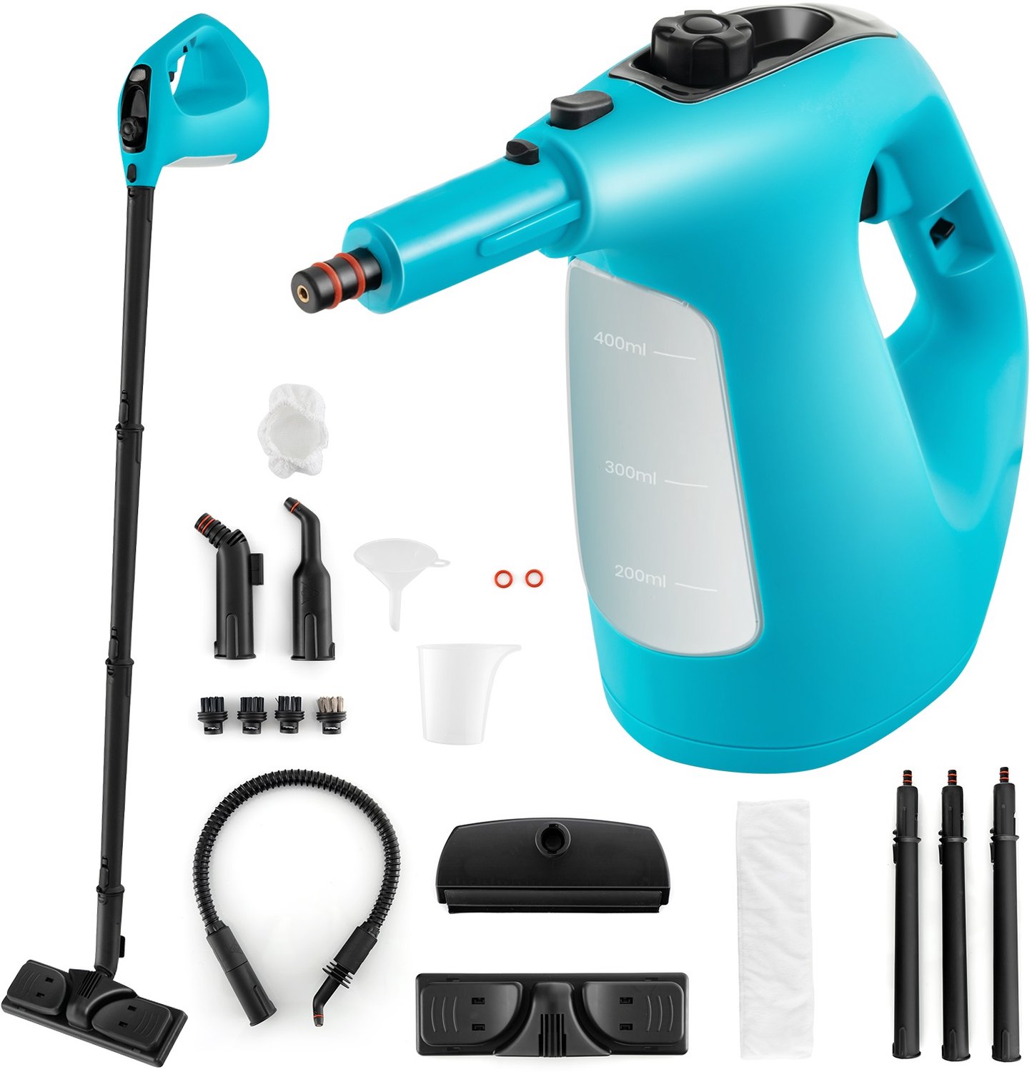 COSTWAY 1500W stoomreiniger, tank: 400 ml, temperatuur: tot 125 °C, opwarmtijd: 1 min, stoomdruk: 2 bar, handstoomreiniger met 14 accessoires & 5 m stroomkabel