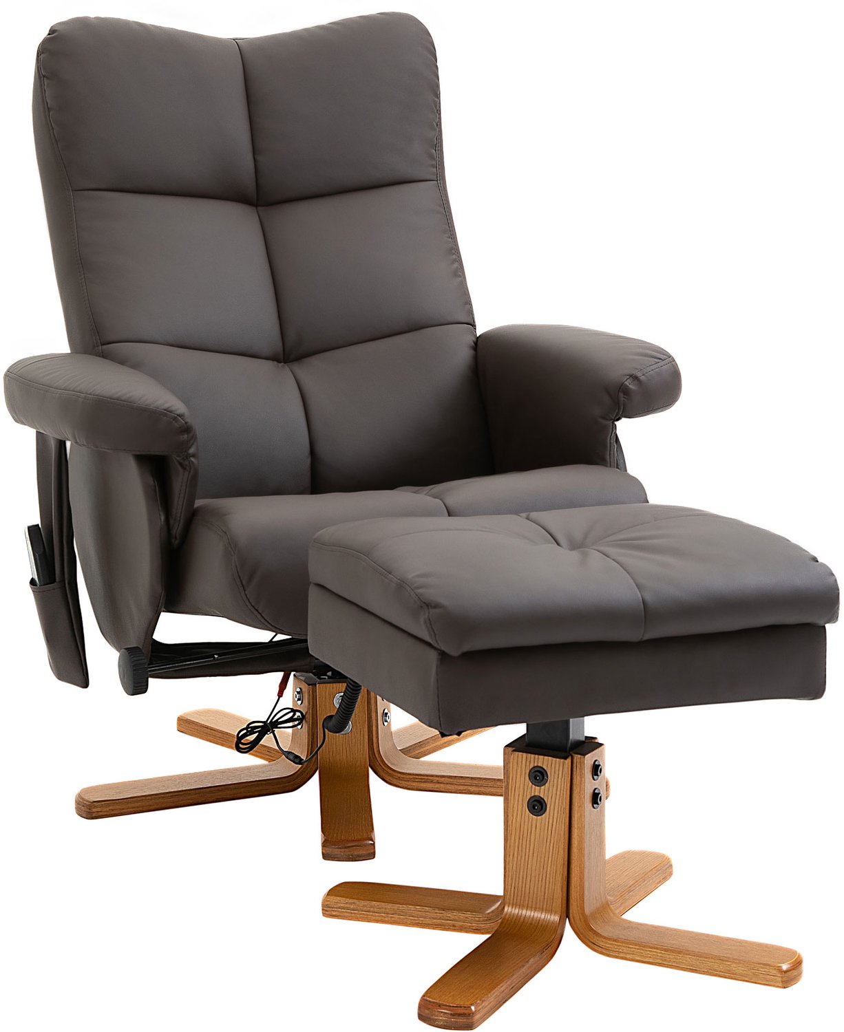 Homona Massagefauteuil met hocker - 10-punts massagefunctie - Hocker met opbergruimte - Verstelbaar tot 145° - Kunstleer - 80 x 86 x 99 cm - Bruin