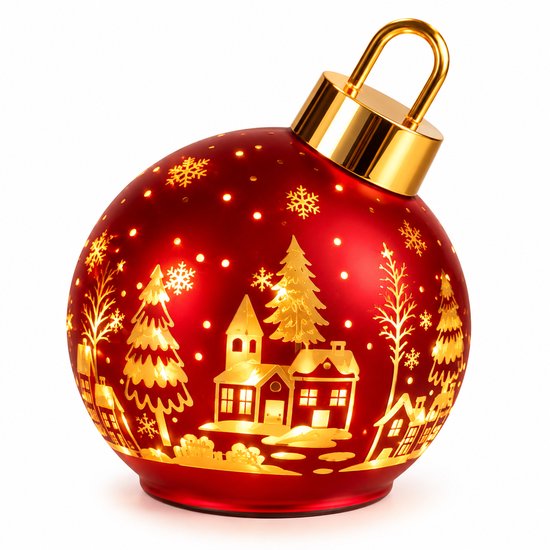 LED Draaiende Kerstbal - Kerstverlichting - Voor Binnen - 18x18x20,5cm - Rood - Kerstversiering - Kerstdecoratie - Kerststukje
