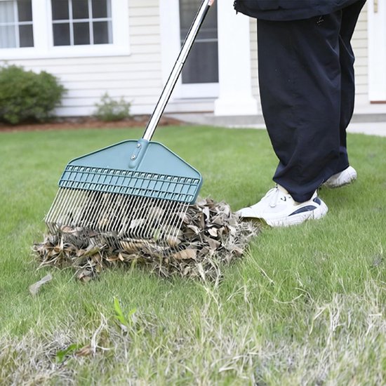 Verstelbare Hark voor Tuin en Gazon, 66 Inch Handvat, 43cm Breed, Verwijdert Dood Gras, Riet en Dennenappels — afbeelding 5