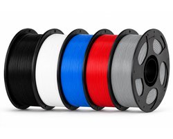 PLA Filament Bundel 5KG – Wit, Zwart, Blauw, Rood & Grijs – 1.75mm 3D Printer Filament Artillery– Hoge Printkwaliteit – Snelle Levering, Morgen in Huis