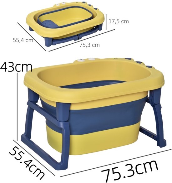Badkuip - babybadkuip - kleine badkuip - opvouwbare badkuip - met antislippootjes - grote inhoud - draagbaar - duurzaam - badkameraccessoires - geschikt voor kinderen, badkamer, wassen (blauw, 75,3*43 cm) — afbeelding 2