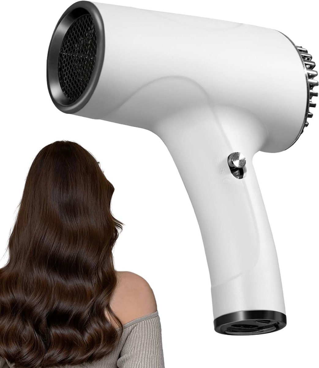Draadloze Oplaadbare Haardroger, Compacte en Draagbare Föhn, Unisex Snelle Haardroger met Zachte Lucht, Wit