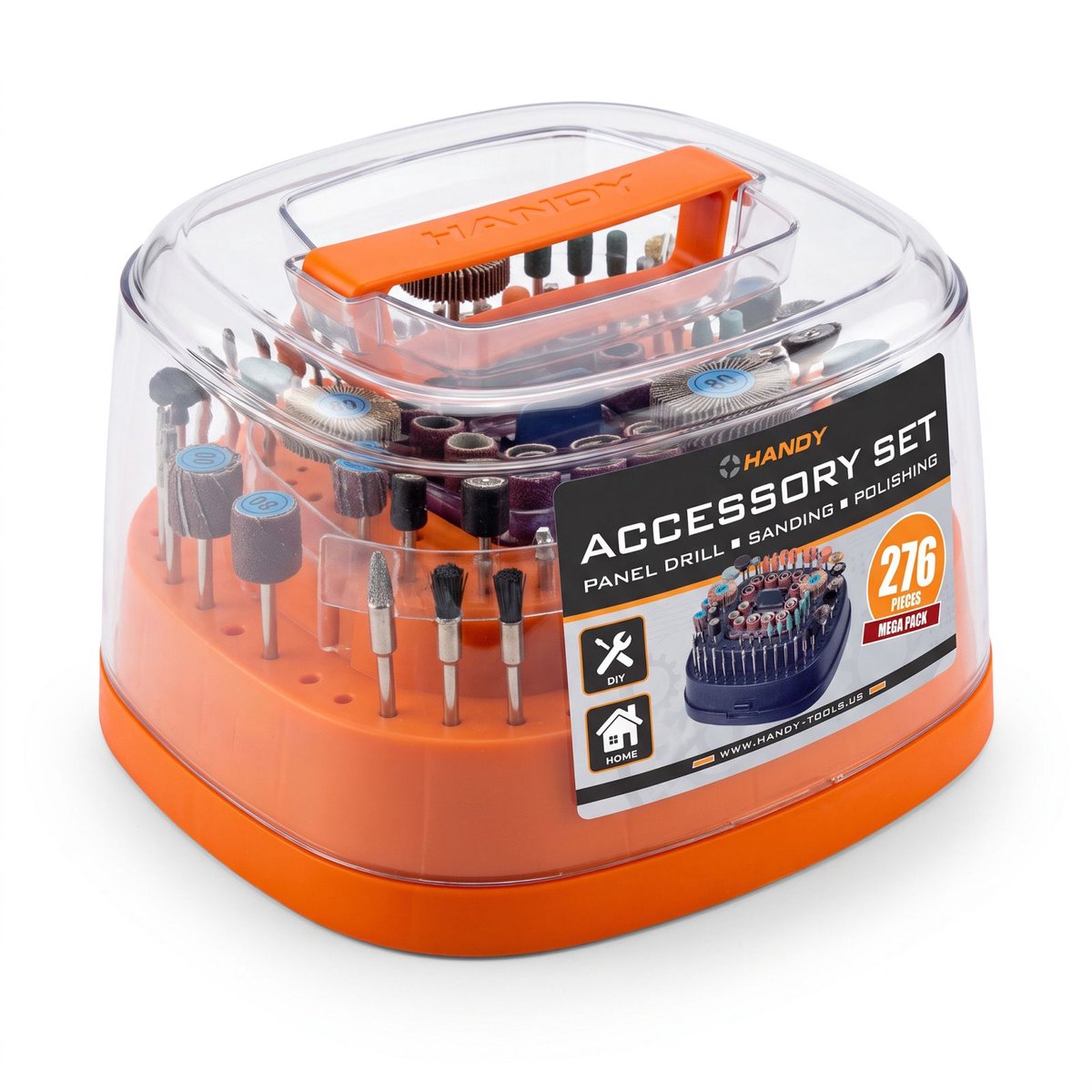 Multitool Accessoireset 3,2 mm Schacht – 276-Delig – Boren, Frezen, Graveren, Polijsten, Reinigen, Schuren & Snijden – Voor Hout, Kunststof & Metaal – Inclusief Transparante Opbergdoos [10361]