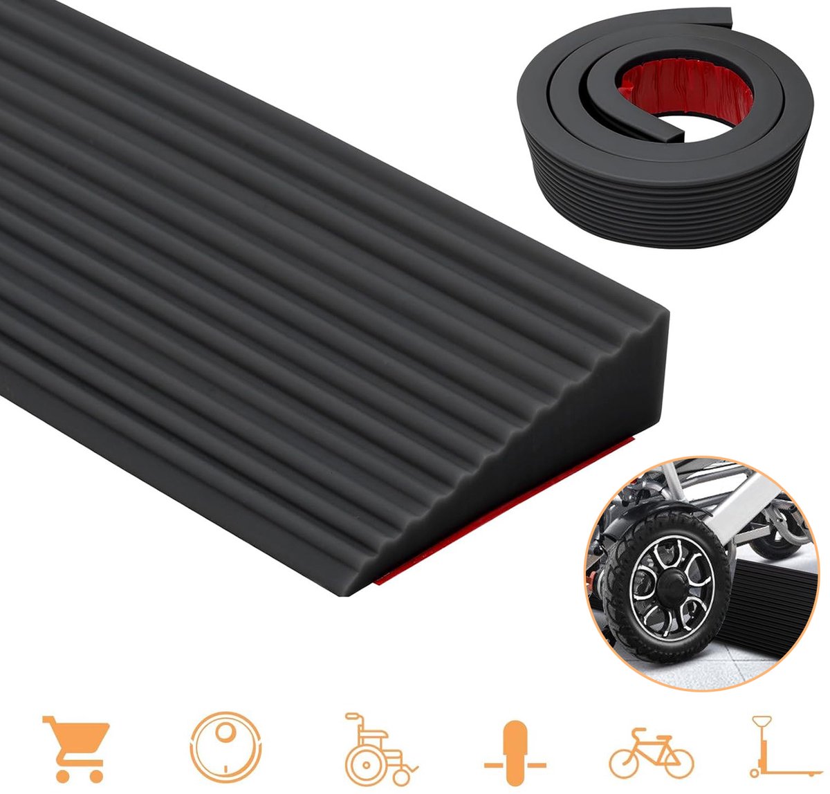 Inkortbare Drempel- En Rolstoelhellingen - Antislip Oprijplaten Voor Scootmobielen - Zelfklevend Rubberen Drempelhellingen