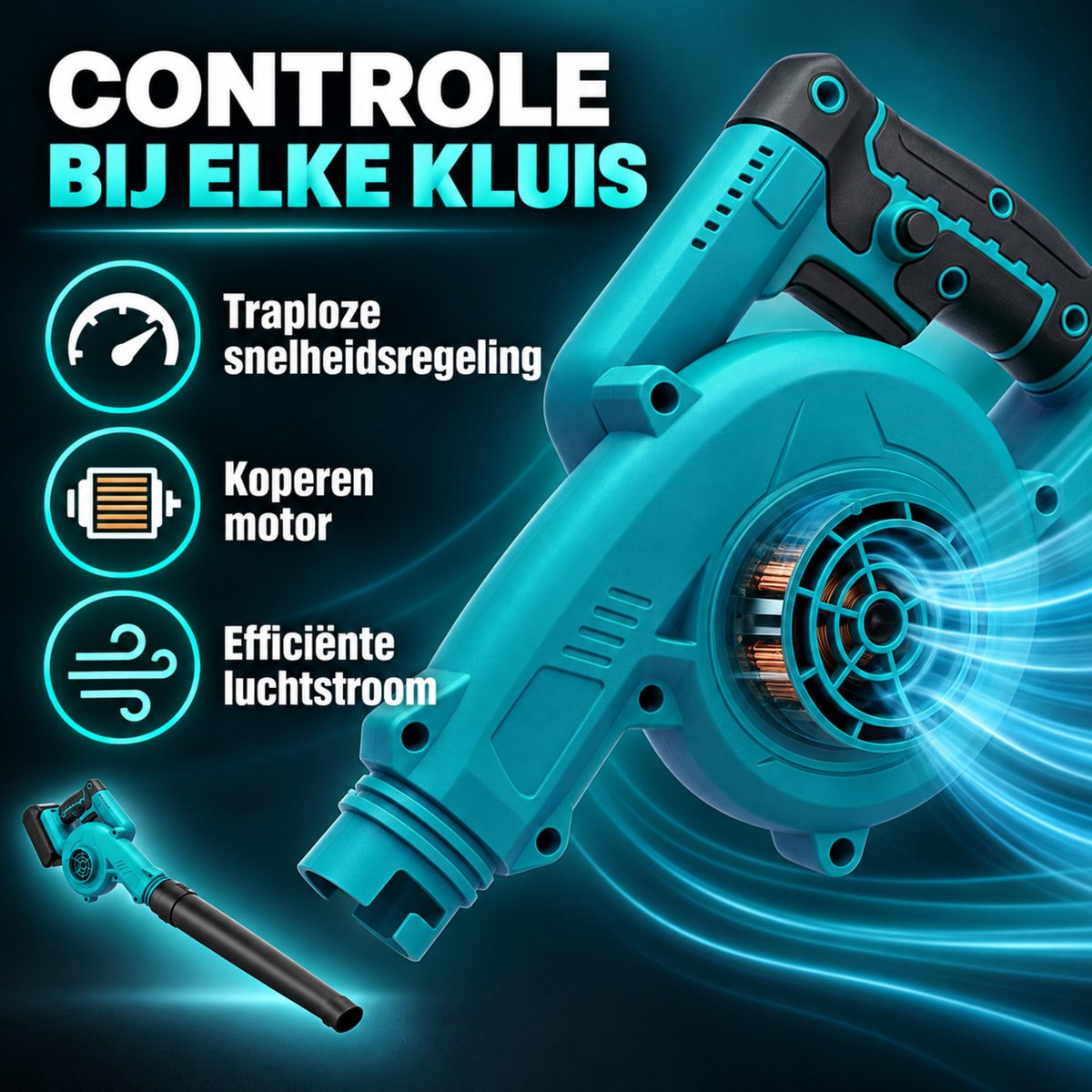 Draadloze Bladblazer met Accu – Handblazer en Bladzuiger 2-in-1 – Complete Set met 2 Accu’s, Opvangzak en Accessoires – Voor Bladeren, Stof en Autoreiniging – foto 5