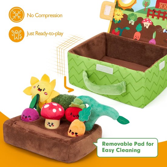 Baby Speelgoed 6-12 Maanden - Fruit en Groenten Tuin Plant Boerderij Pluche - Montessori Sensorisch Speelgoed voor 6 Maanden - Wortel en Bloem met Ramelaar, Spiegel, Pieper en Knisper - Cadeau voor Baby's 9 Maanden - Stimuleert Zintuigen en Motoriek van casalora — afbeelding 3