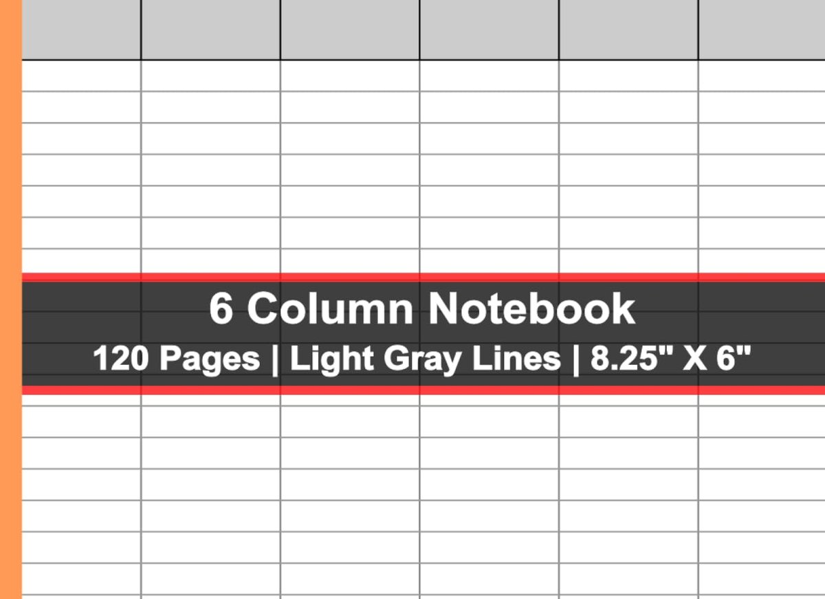 6 Column Notebook in Landscape Format: 120 Pages (Double-sided Printing) - 8.25" x 6" (20.96 x 15.24 cm) - ShopVlot