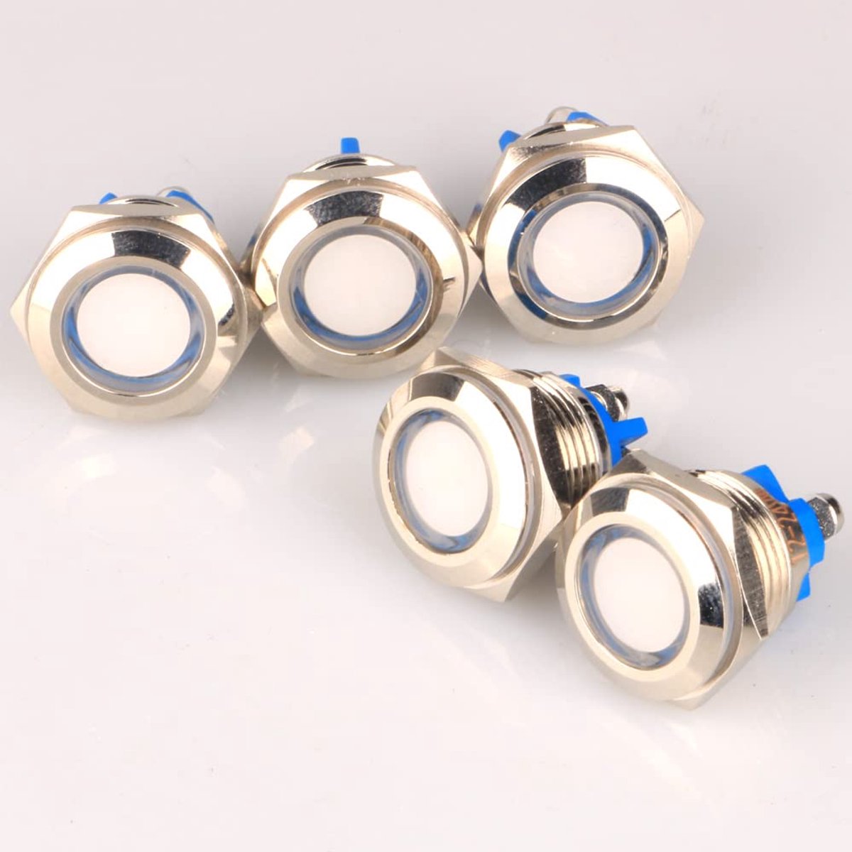 GUUZI 5pcs 12V-24V 16mm LED Metal Indicator Light Waterproof Signal Lamp with Wire(White) - ShopVlot