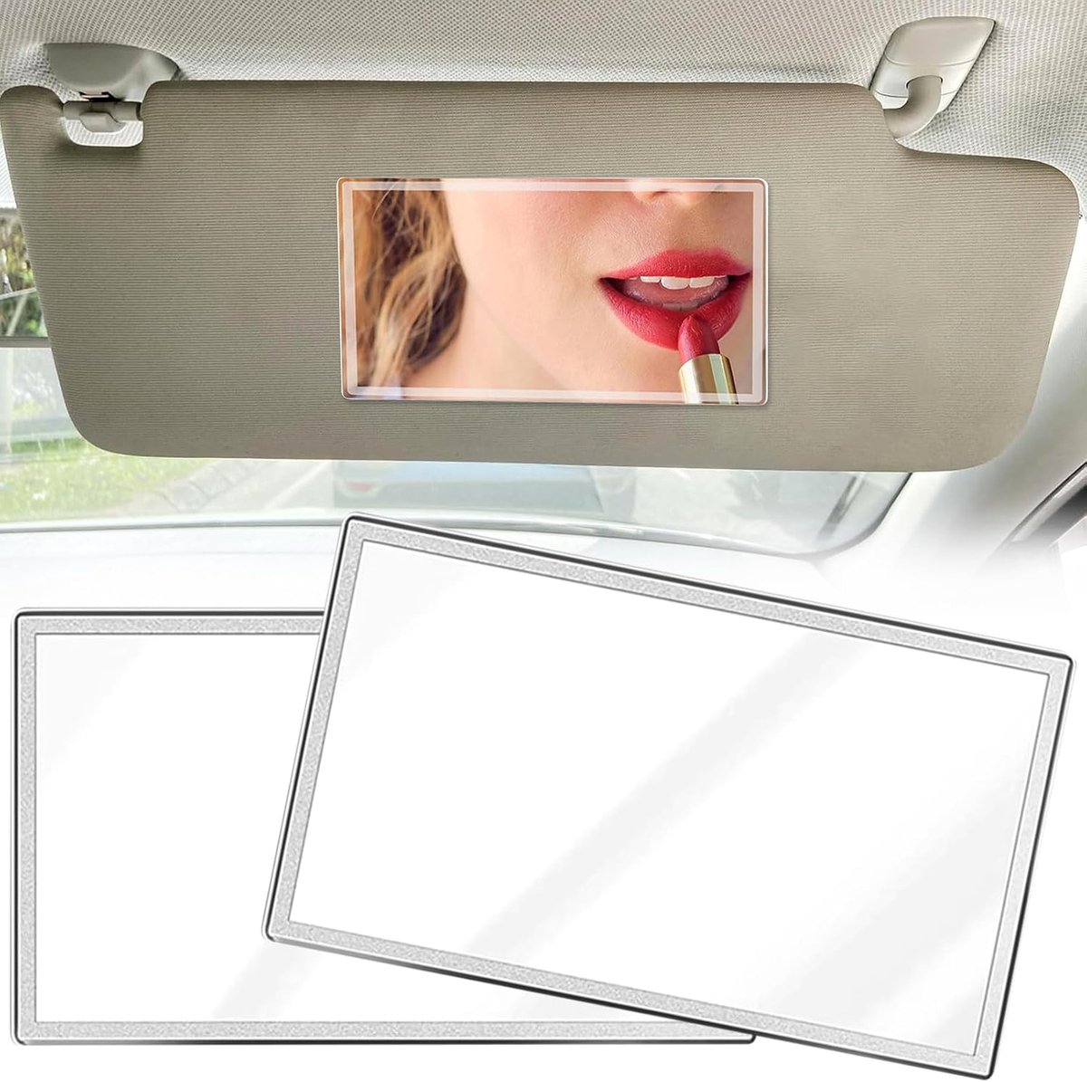 2Pcs Cosmetic Mirror Self Adhesive, Car Interior Makeup Mirror for Sun Visor, Backrest, Bathroom or Bedroom Wall - ShopVlot