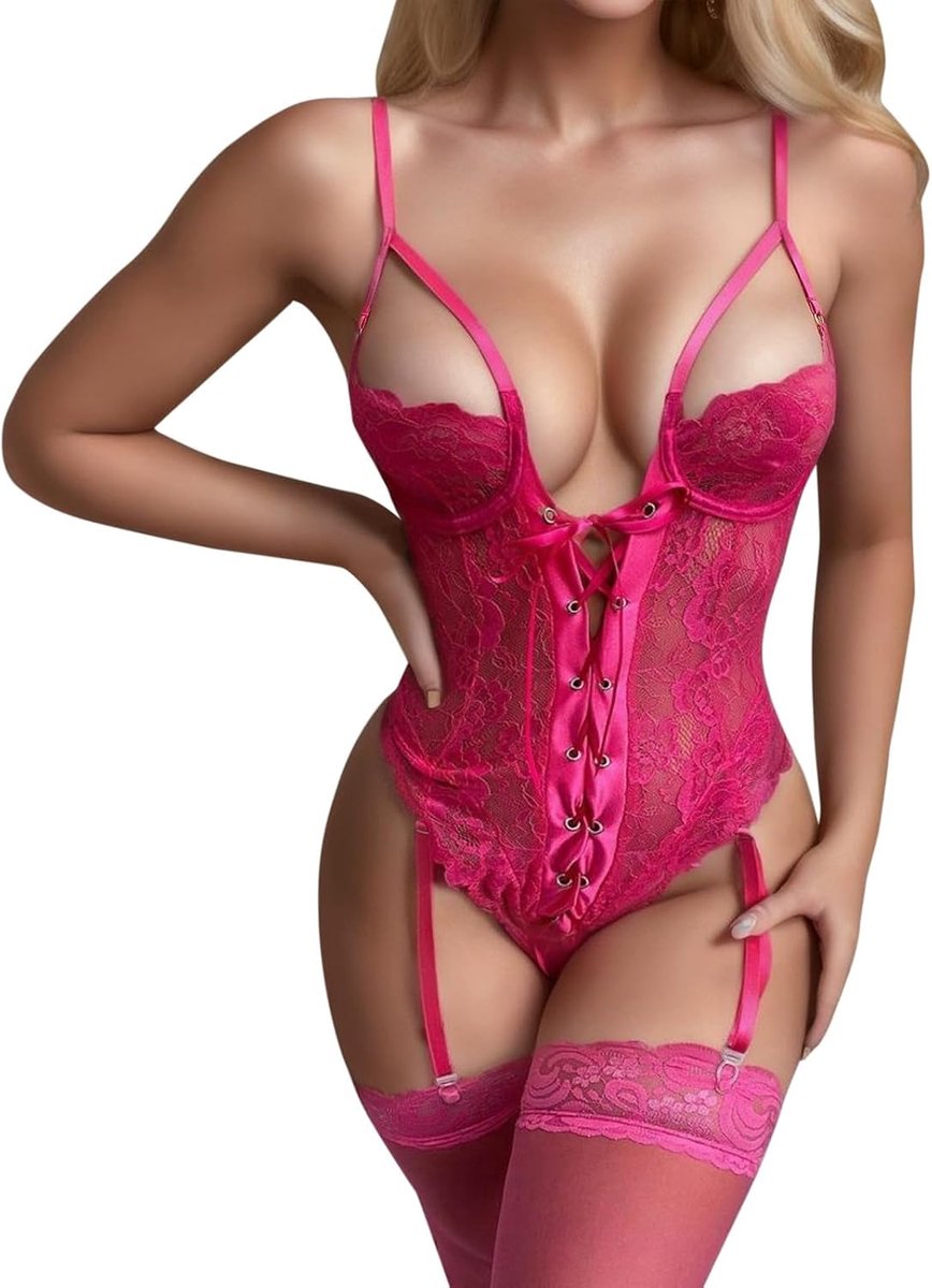 Sexy lingerieset kant satijn babydoll transparant grote maat dames nachtjurk glamour zacht avond elegantie A23
