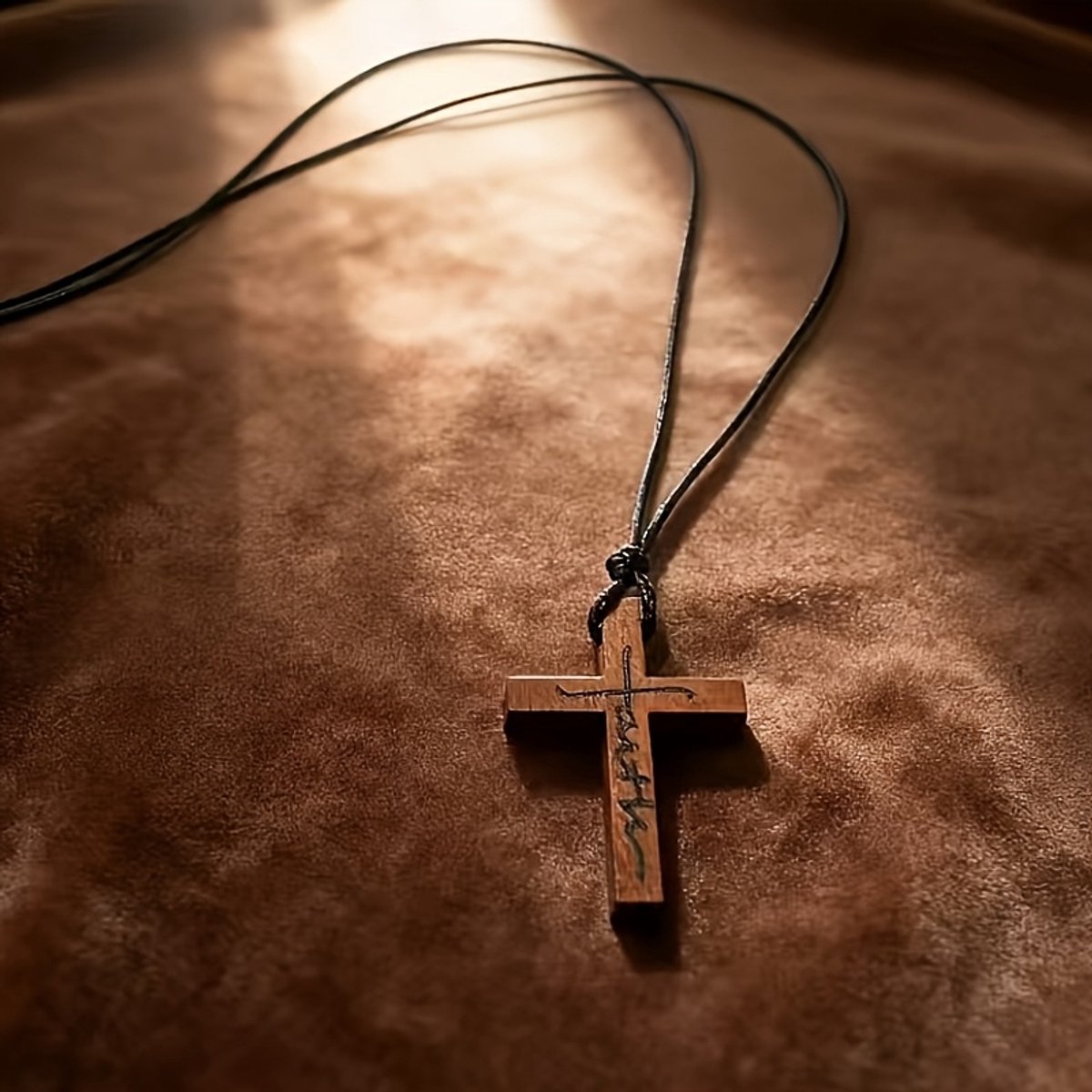 VANDAAG VERZONDEN - Ketting - Hout Bruin - Faith - 4 cm - Kruis smal - Christelijk