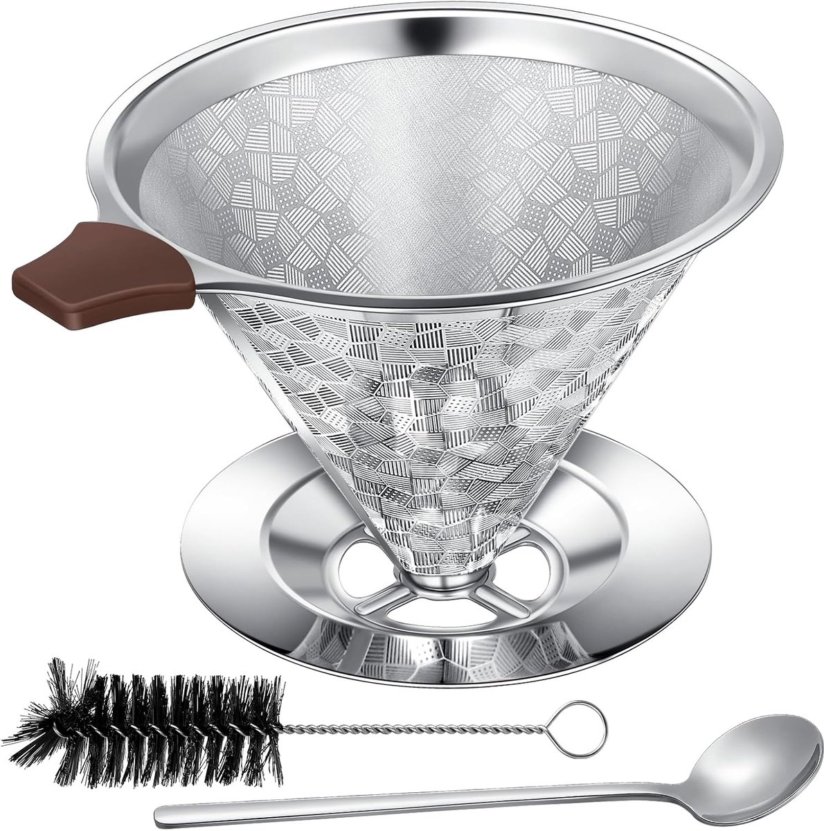 Zeawavsl Coffee filter holder, stainless steel coffee filter holder, reusable coffee filter accessories include spoon - ShopVlot