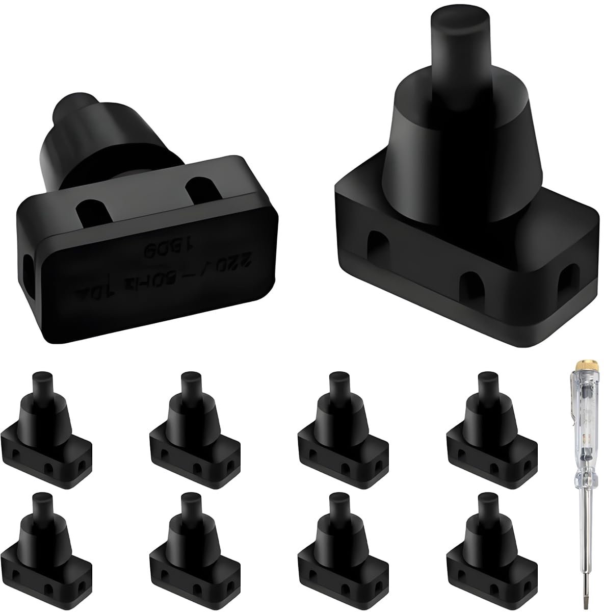 Drukknopschakelaar, inbouw, aan/uit, 220 V~60 Hz, 10 A, montagegatdiameter 10 mm, met schroefdraad en schroefdop - ShopVlot