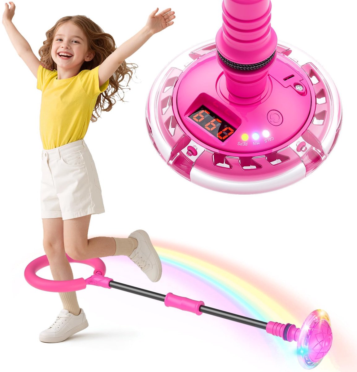 Springbal voor meisjes met teller - timer en calorierekenmachine - opvouwbaar en roze - leuk verjaardagscadeau - ShopVlot