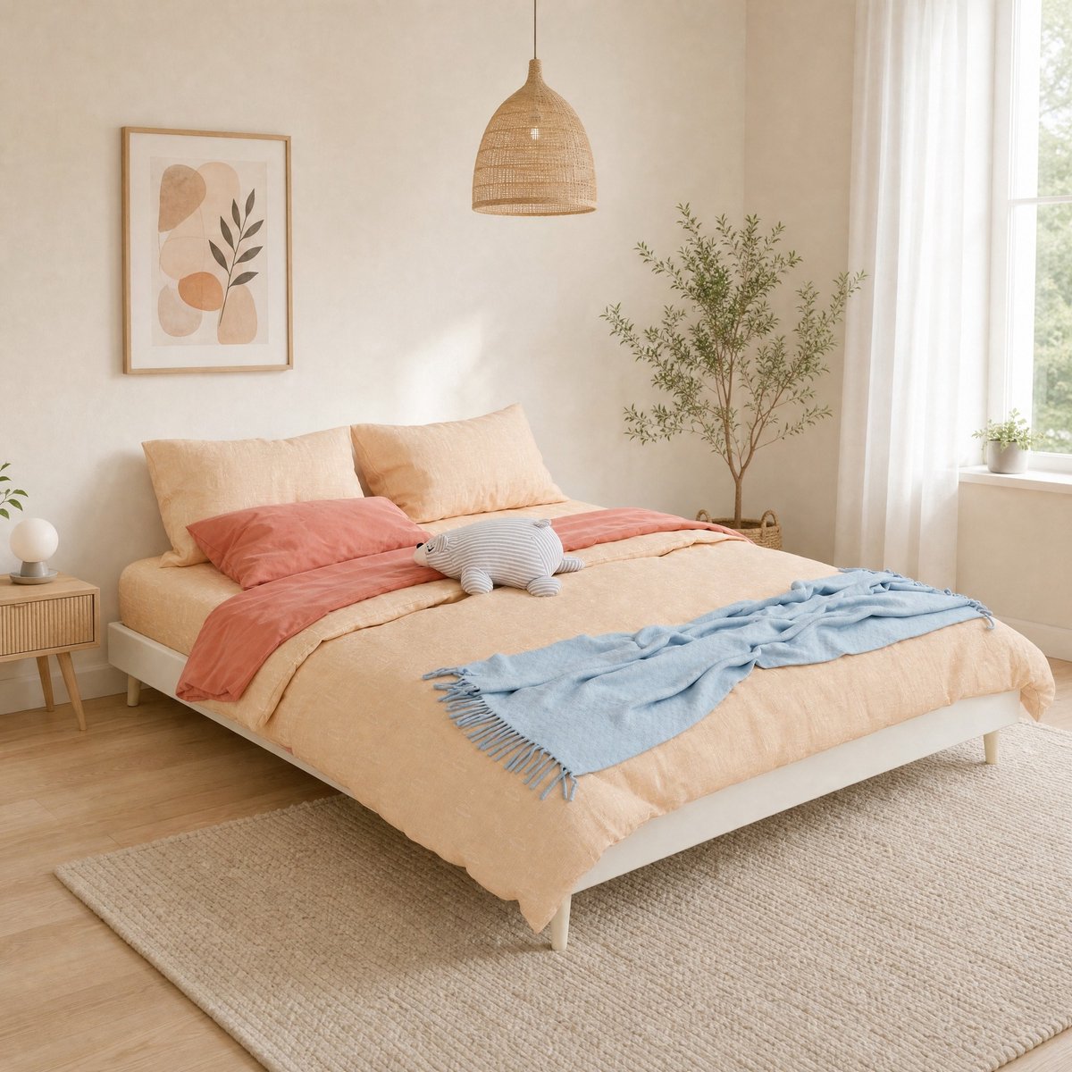 WUVRIE Tweepersoons bedframe 160x200 cm met lattenbodem, velours bekleding, zonder hoofdbord, beige