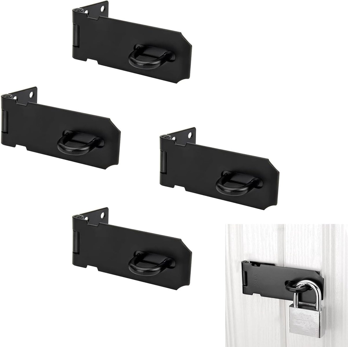 4 Stuks 3 Inch Rvs Hangslot met Beugel, Ideaal voor Tuindeuren, Kasten en Iaden, Eenvoudig te Installeren