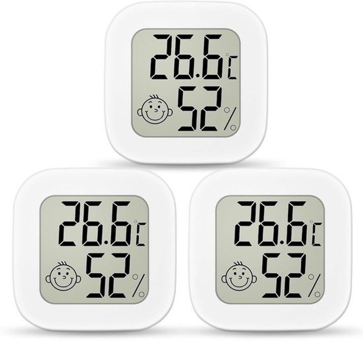 3x digitale mini-hygrometer en thermometer - Met comfortdisplay - Voor binnen en buiten