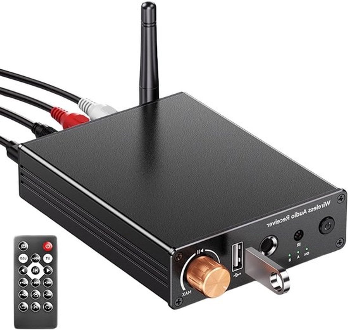 Stereoversterker met receiver - Draadloze audio - Voor muziek en film - Helder geluid - 9,5 x 15 cm - Zwart