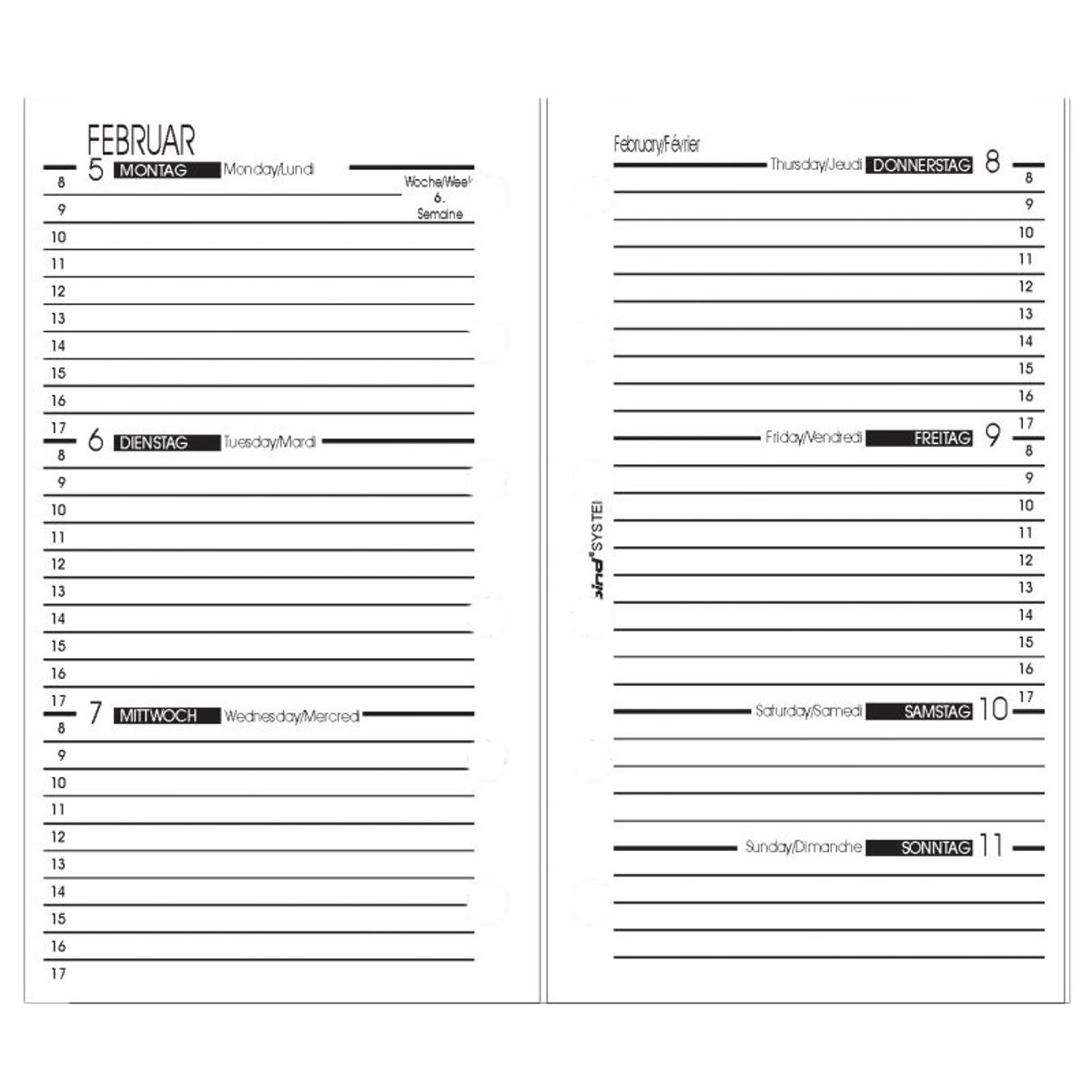 Bind vervangkalender 2027, A7 weekkalender, zwart, 3-talig